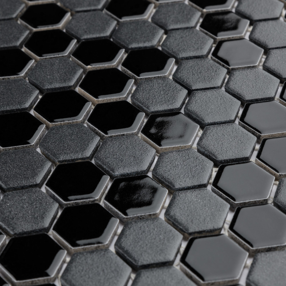 Citi Hex Black 10-1/4 in. x 11-7/8 in. Porcelain Mosaic Tile