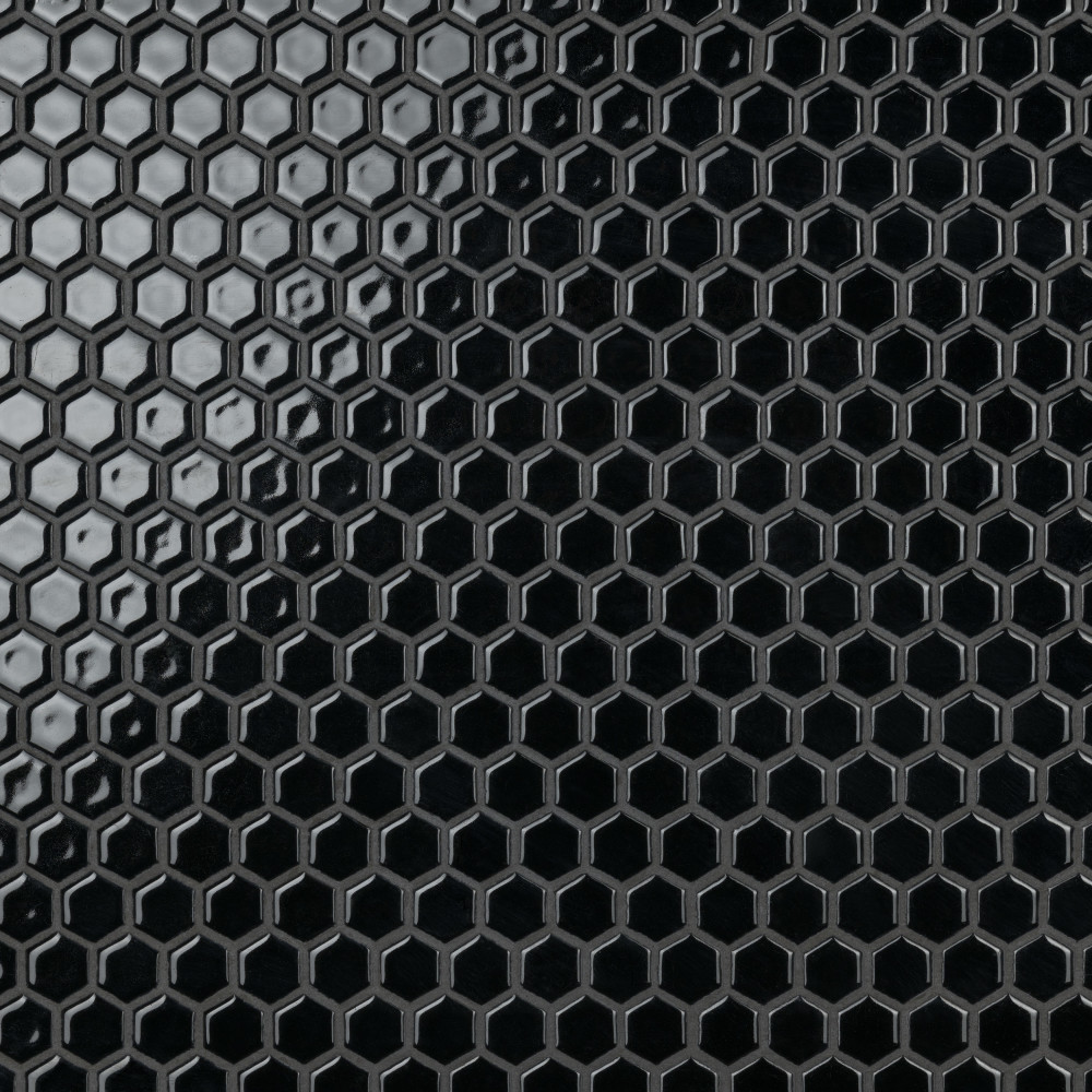 Hudson 1″ Hex Glossy Black 11-7/8 in. x 13-1/4 in. Porcelain Mosaic Tile