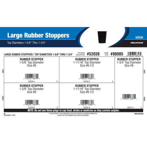 Large Rubber Stoppers Assortment (Top Diameters 1-5/8