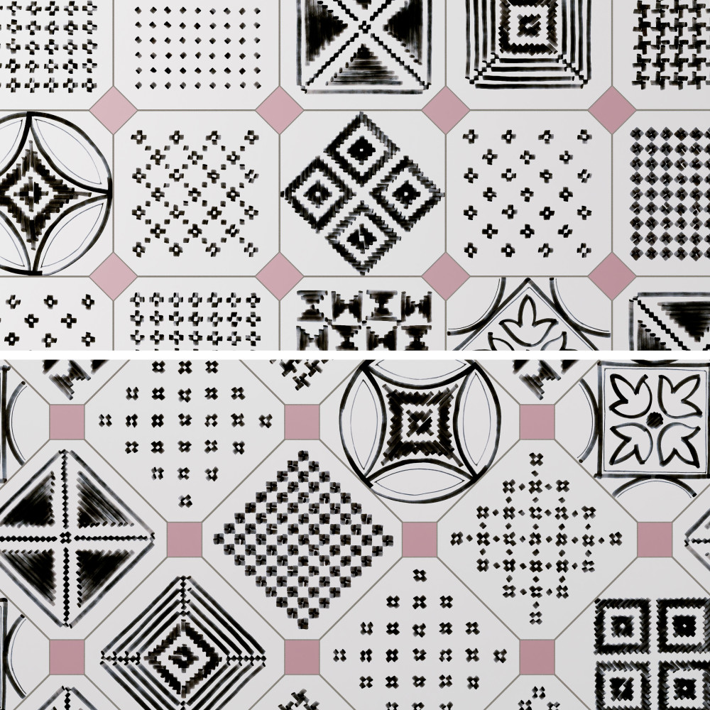 Vaudeville Octagon Deco Sombra with Taco Pink 7-7/8 in. x 7-7/8 in. Porcelain Floor and Wall Tile