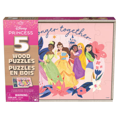 Disney Princess 5-Pack of Wood Jigsaw Puzzles for Families, Kids, and Preschoolers Ages 3 and Up