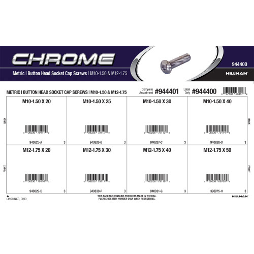 Chrome Button-Head Metric Socket Cap Screws Assortment (M10-1.50 & M12-1.75 Thread)