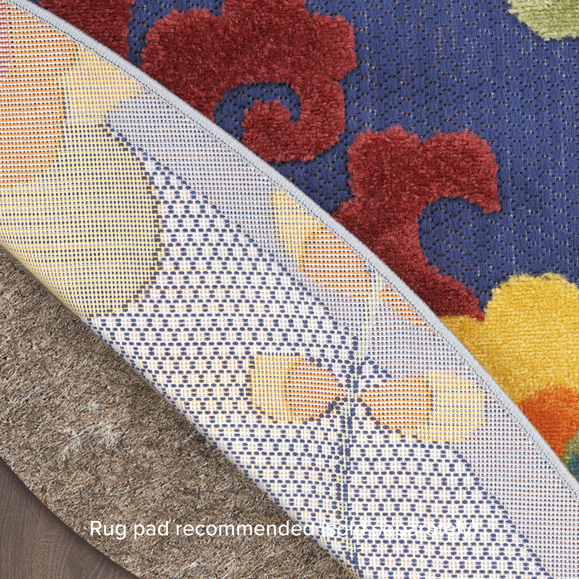 Nourison Aloha 7'10" x Round Navy Multicolor Outdoor Rug