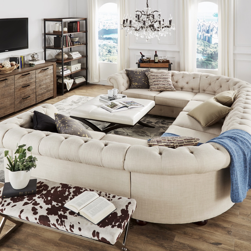9-Seat U-Shaped Chesterfield Sectional Sofa