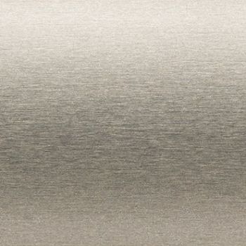 Brushed metal panel with fine horizontal grain; surface displays subtle sheen and faint gradient, reflecting soft diffuse light; close-up, neutral plain background with even studio lighting.