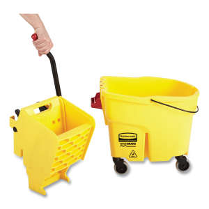 Rubbermaid Commercial, WaveBrake, 44qt, Mop Bucket w/ Sidepress Wringer and Drain, Yellow