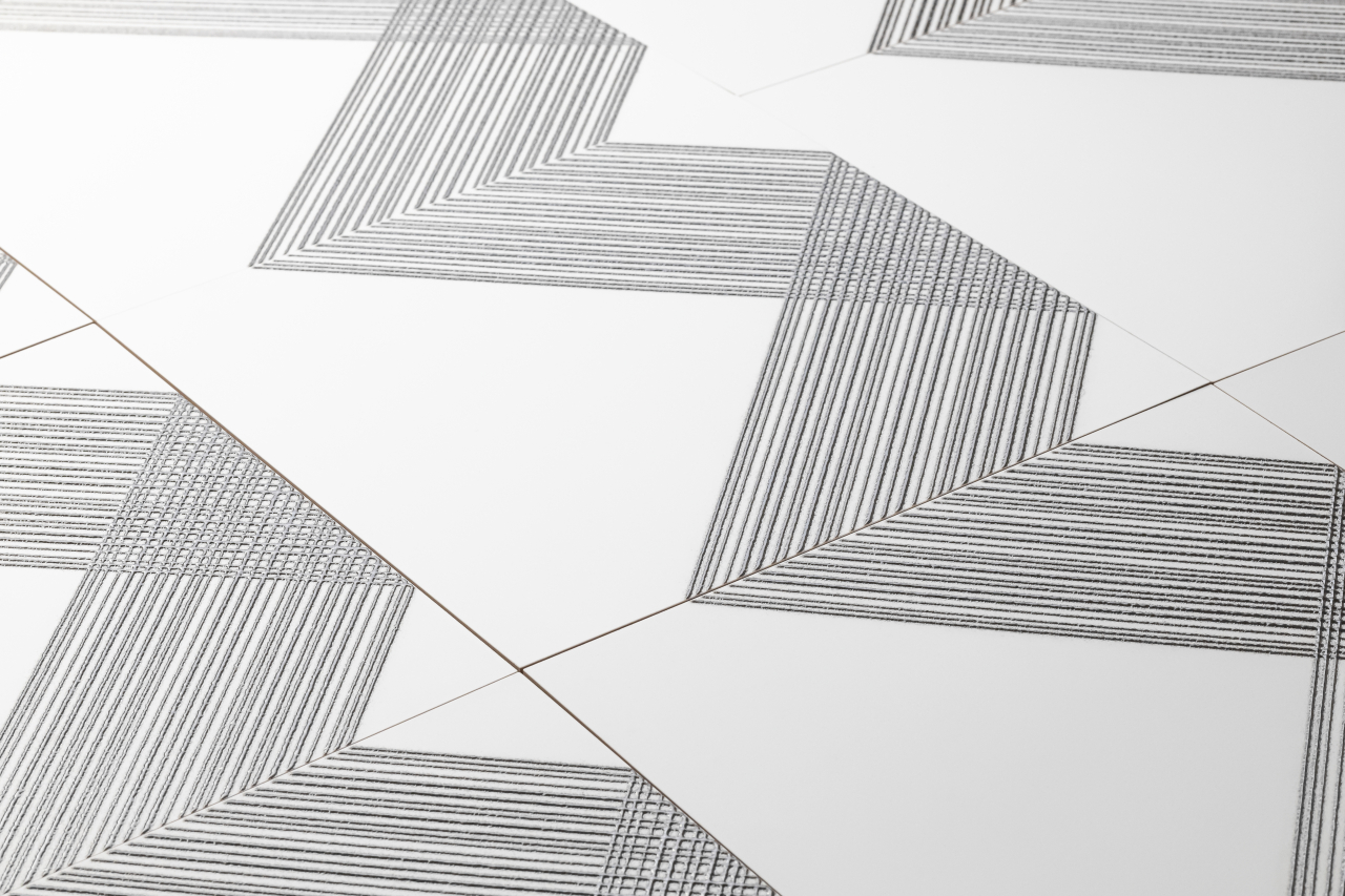 CrissCross White Silver 12x12 Deco 2 Decorative Tile Satin Rectified