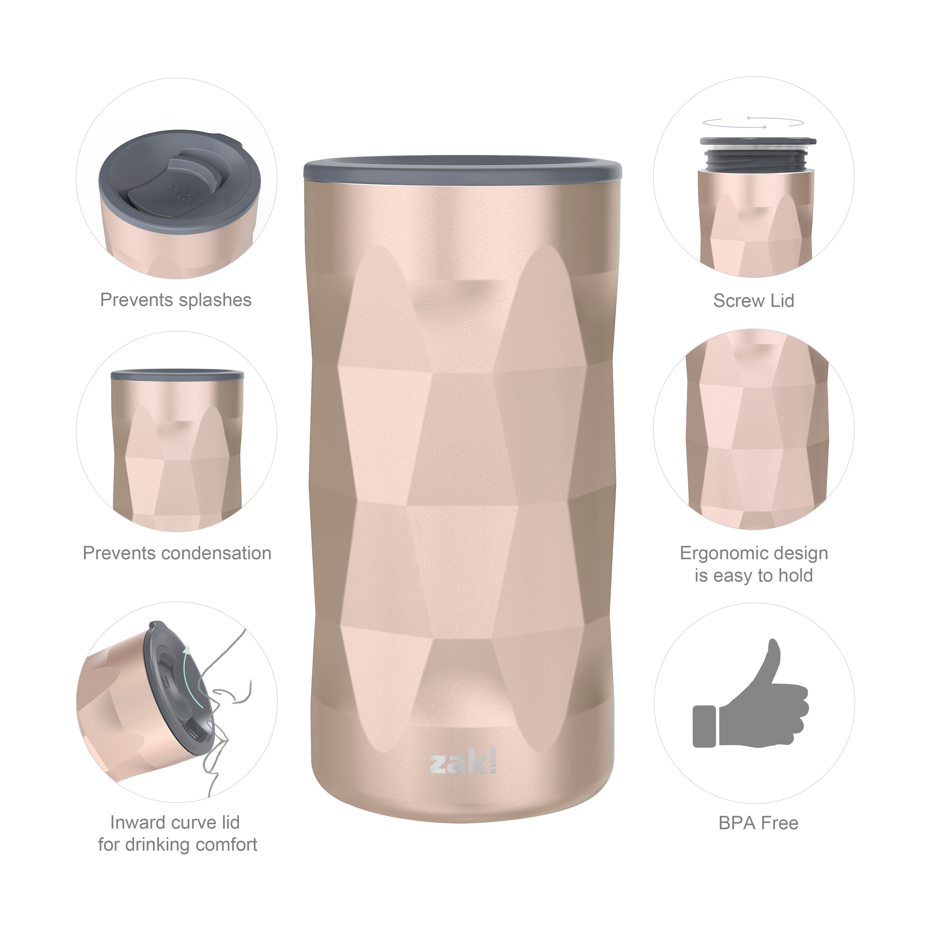Fractal 12 ounce Vacuum Insulated Stainless Steel Tumbler, Rose Gold slideshow image 9 Fractal 12 ounce Vacuum Insulated Stainless Steel Tumbler, Rose Gold slideshow image 9
