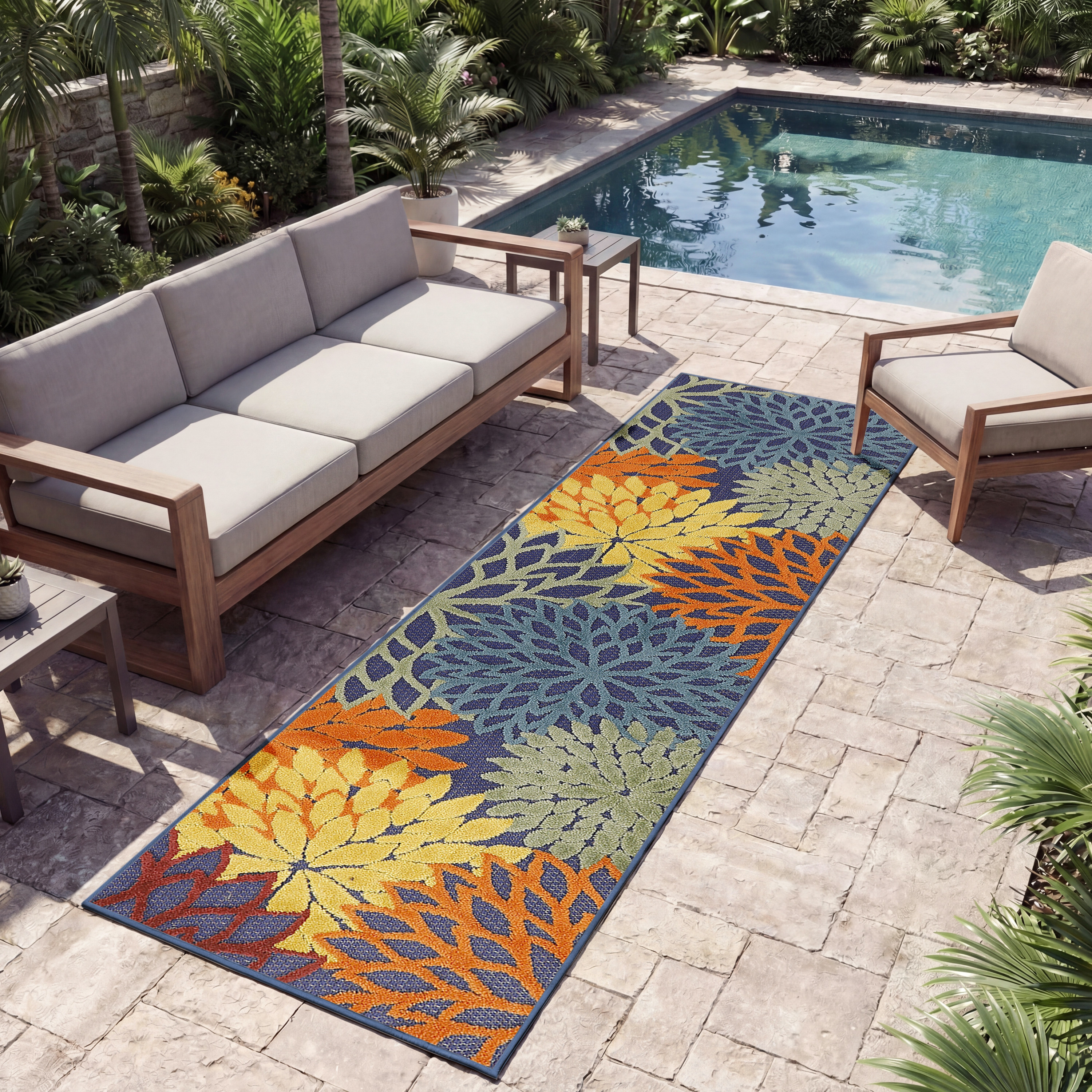 Nourison Aloha 2' x 6' Navy Multicolor Outdoor Rug