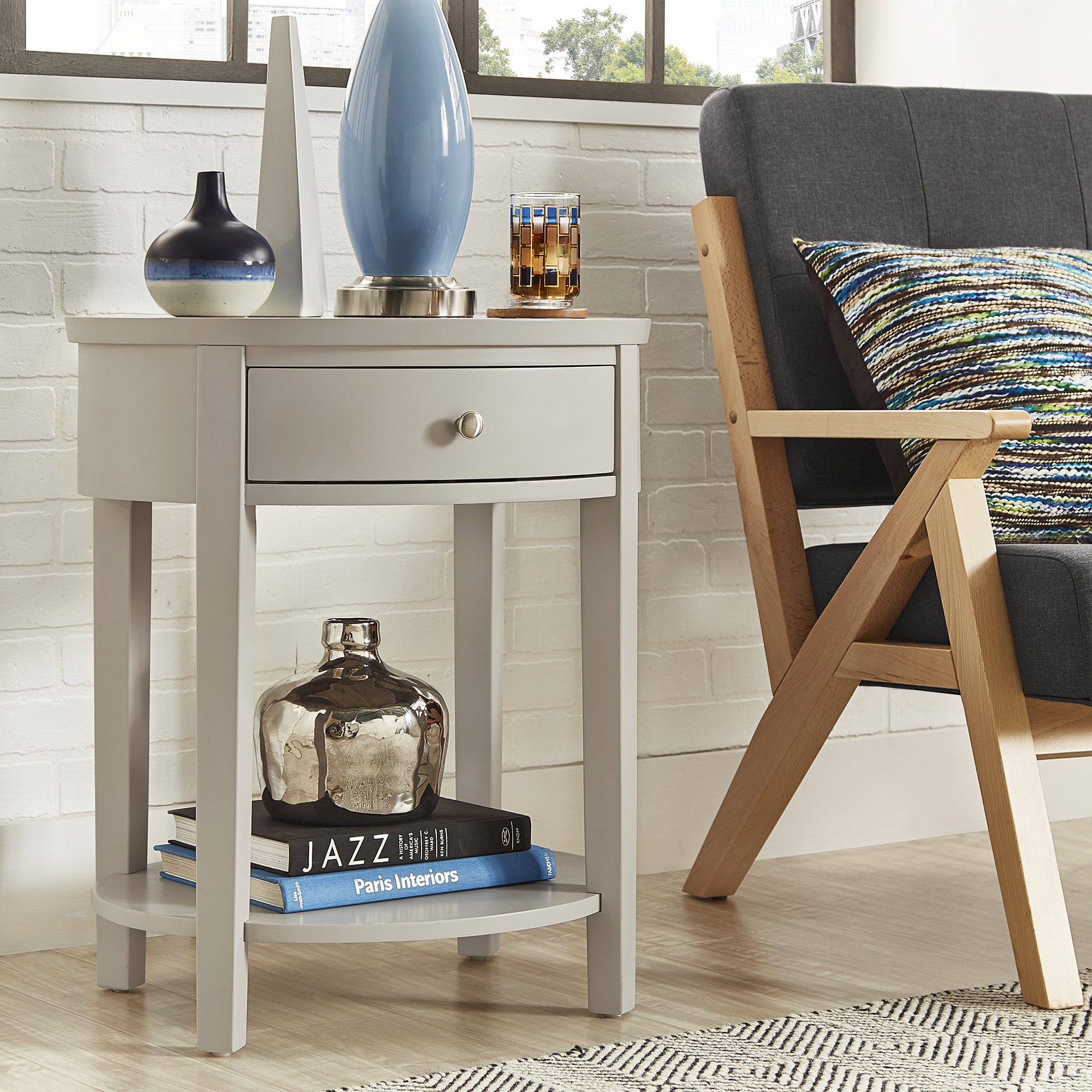 1-Drawer Oval End Table