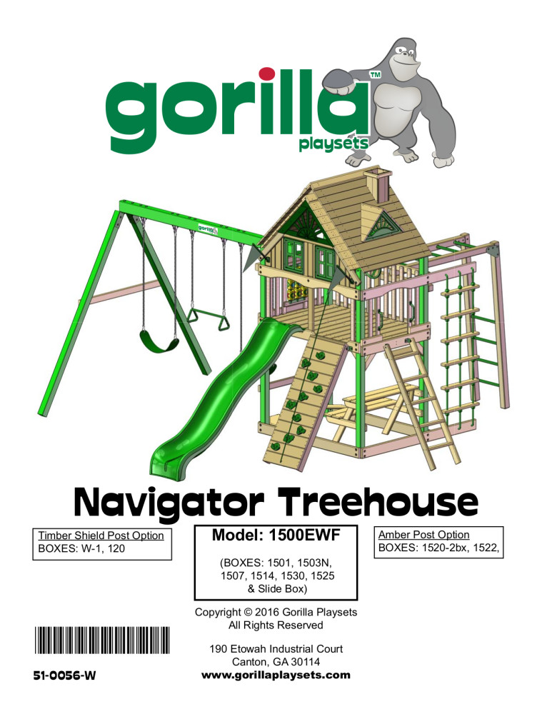 Gorilla Playsets Navigator Treehouse Wooden Swing Set with Monkey Bars
