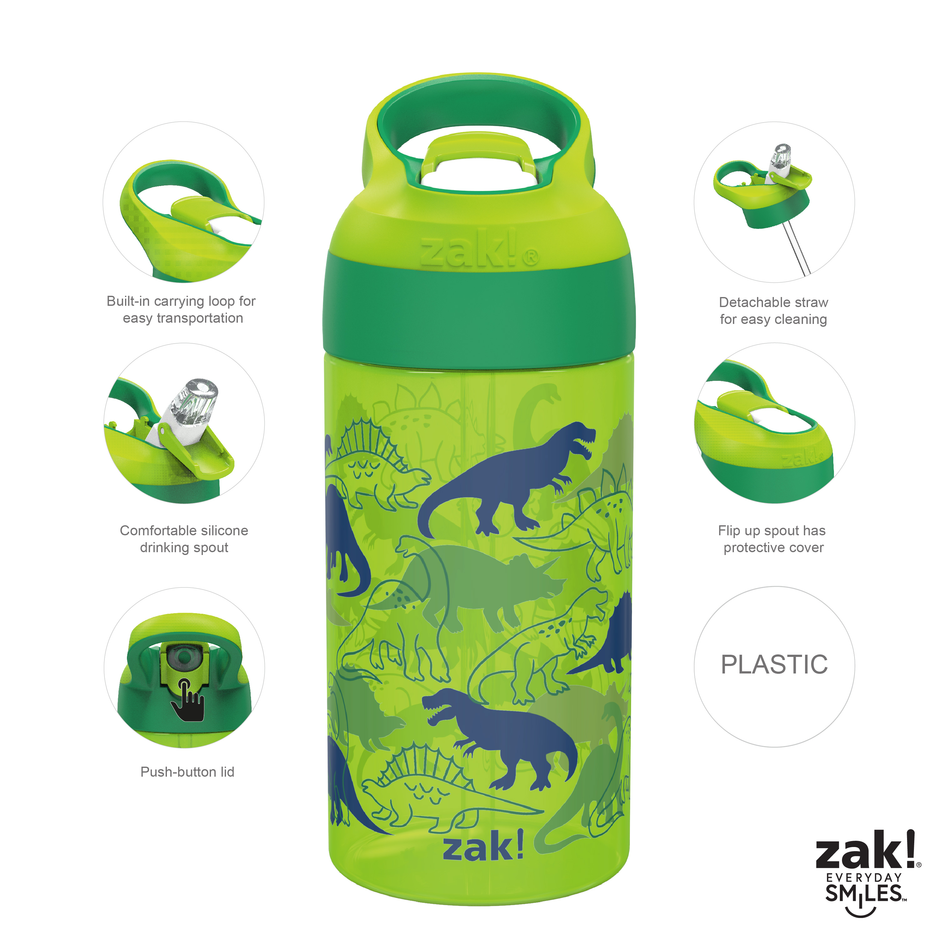 Zak Hydration 16 ounce Water Bottle, Dinosaurs and Jungle Friends, 2-piece set slideshow image 11