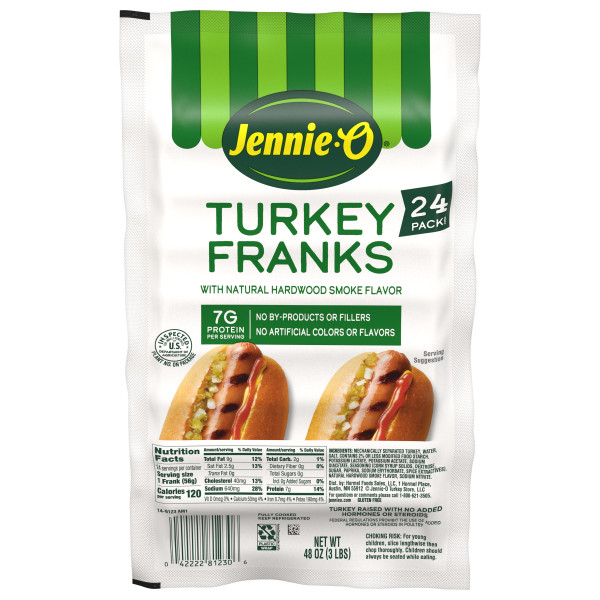 JENNIE-O(r) Jumbo Turkey Franks - 4/3 lb. . C1C1 - Front Center In Package (Hi Res)