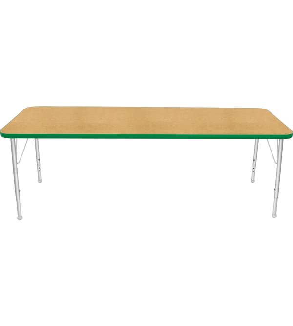 Creative Colors® Activity Table, Rectangle, 24" x 72", Maple Top Color, Dustin Green Edge Color, Standard Leg Height, Platinum S