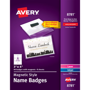 Magnetic Name Badge Holders, 3" x 4", 48 Pack