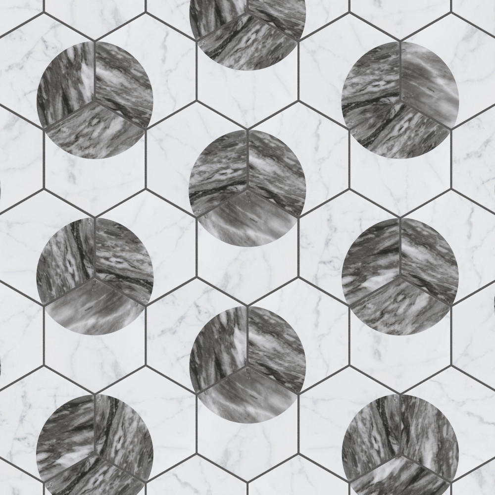 Sample – Classico Bardiglio Hex Moon Dark Porcelain Floor and Wall Tile