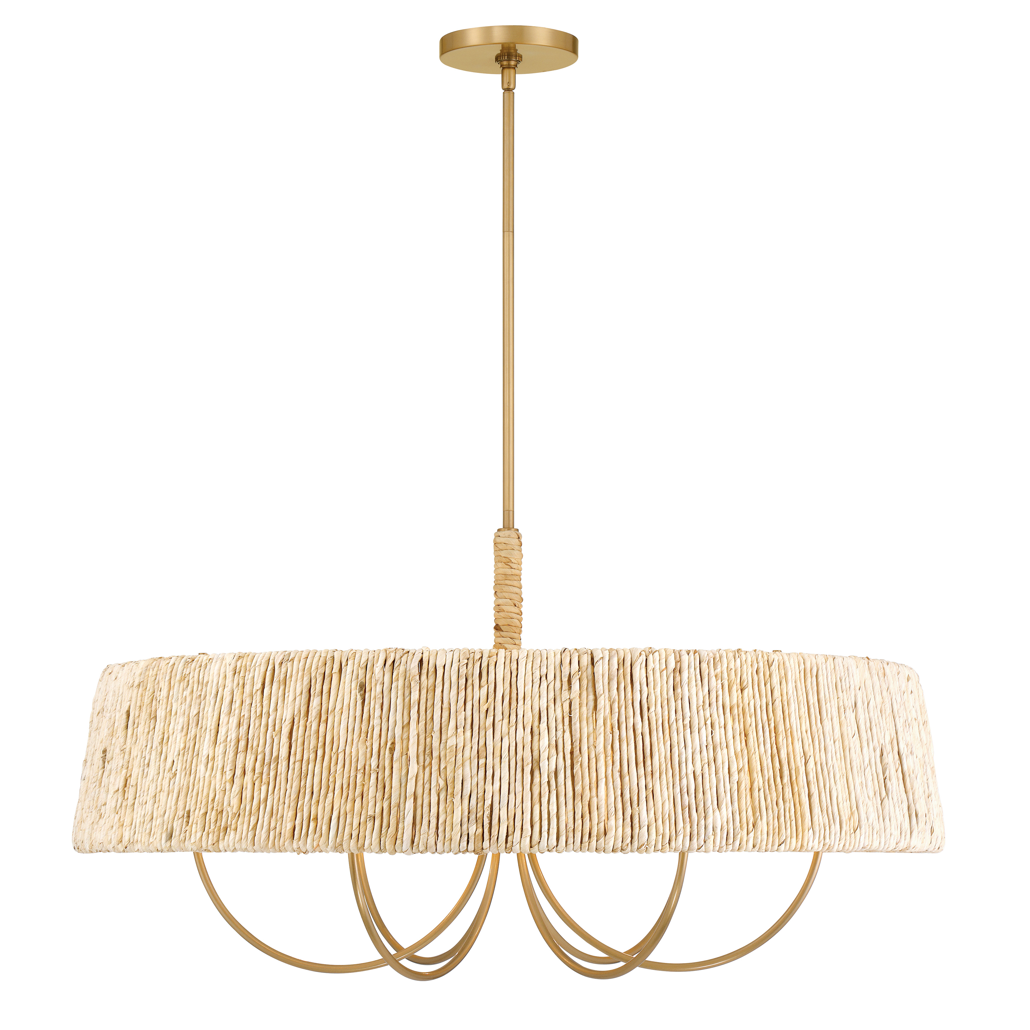 The Hellia 36" pendant combines natural abaca rope with legacy brass for a sophisticated organic modern aesthetic. Its substantial 36-inch width makes it perfect for large dining tables and kitchen islands, while the handcrafted rope shade creates beautiful ambient lighting with textural depth. - alternate view