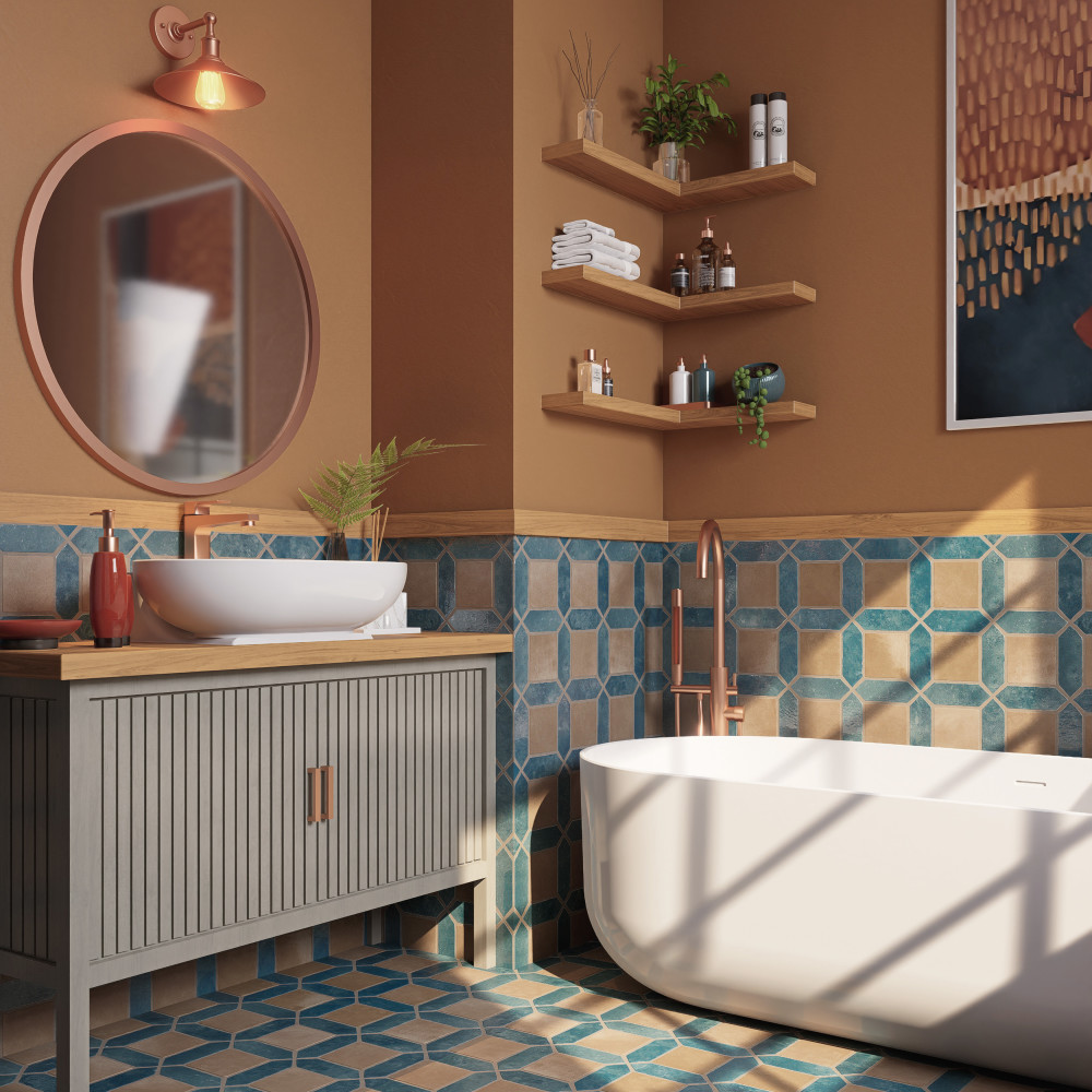 Sample – Picket Arendel Blue with Terra Square Porcelain Floor and Wall Tile