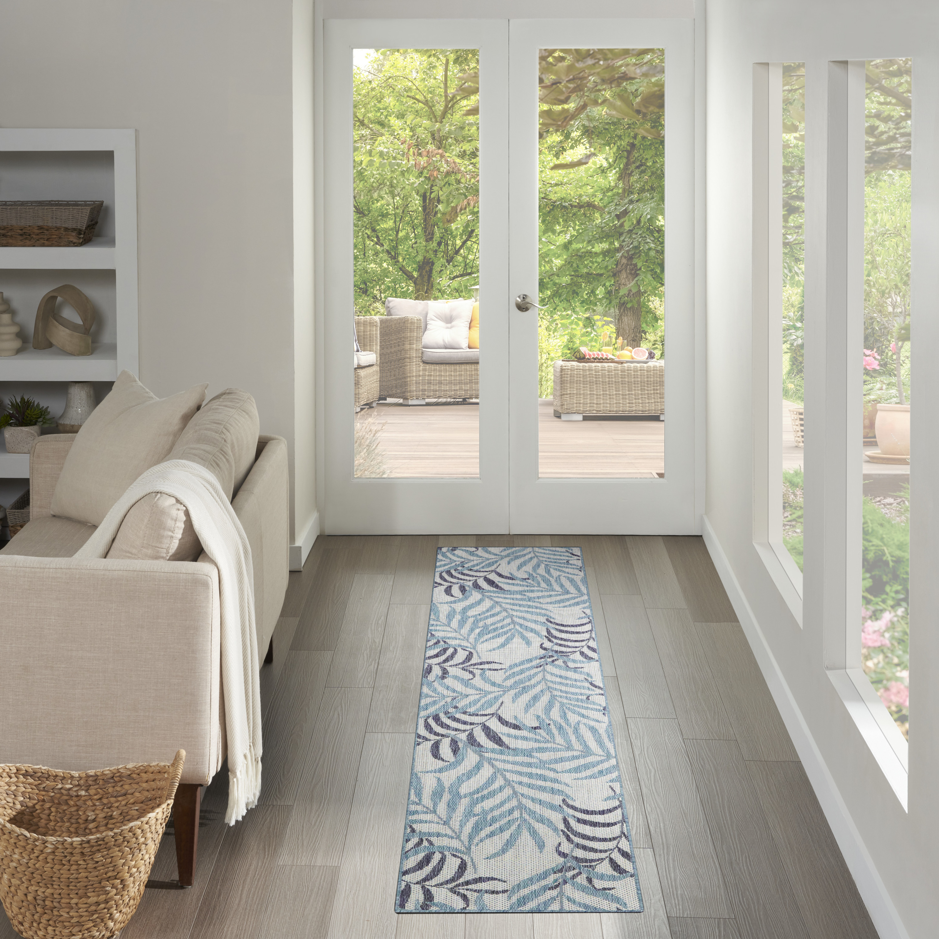 Nourison Garden Oasis 2' x 8' Blue Tropical Rug
