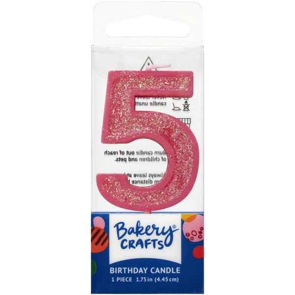 5 Mini Pink Glitter Numeral Candles