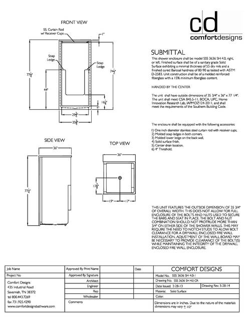 Spec Sheet — Cd Shower Spec Sheet Sss 3636 Sh