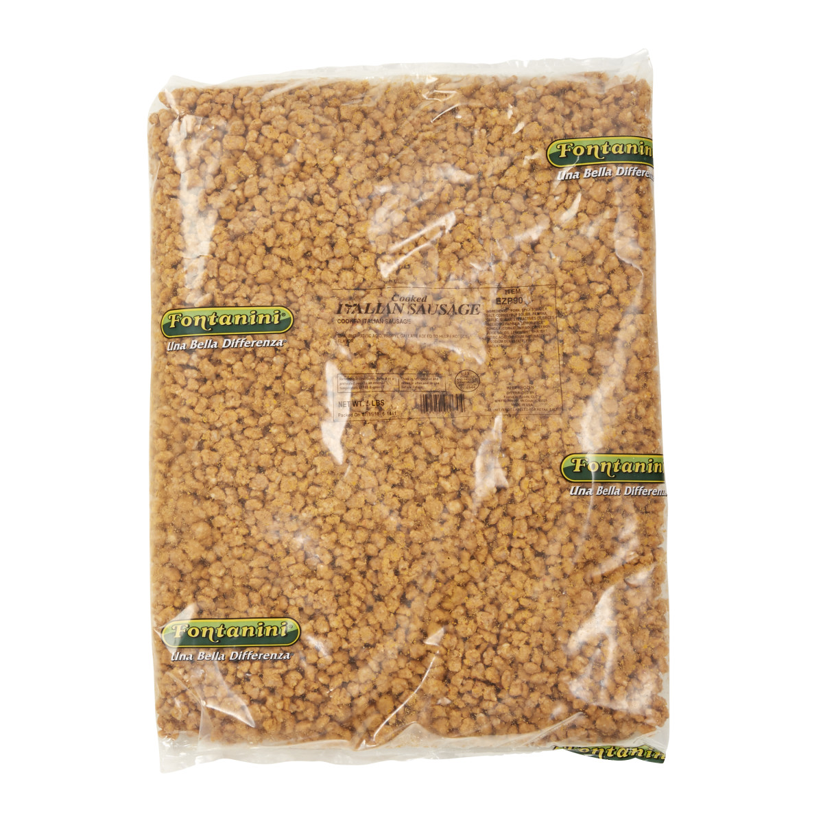 FONTANINI(r) Spicy Italian Sausage Topping, Cooked, Crumble, 120/oz, 4/5 lb . C1CB - Front Center Inner Pack (Hi Res)