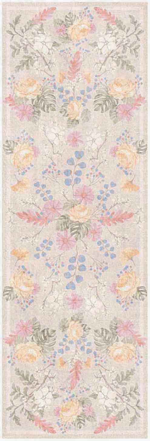 Nourison Botanical Washables 2' x 6' Beige Multicolor Farmhouse Indoor Rug