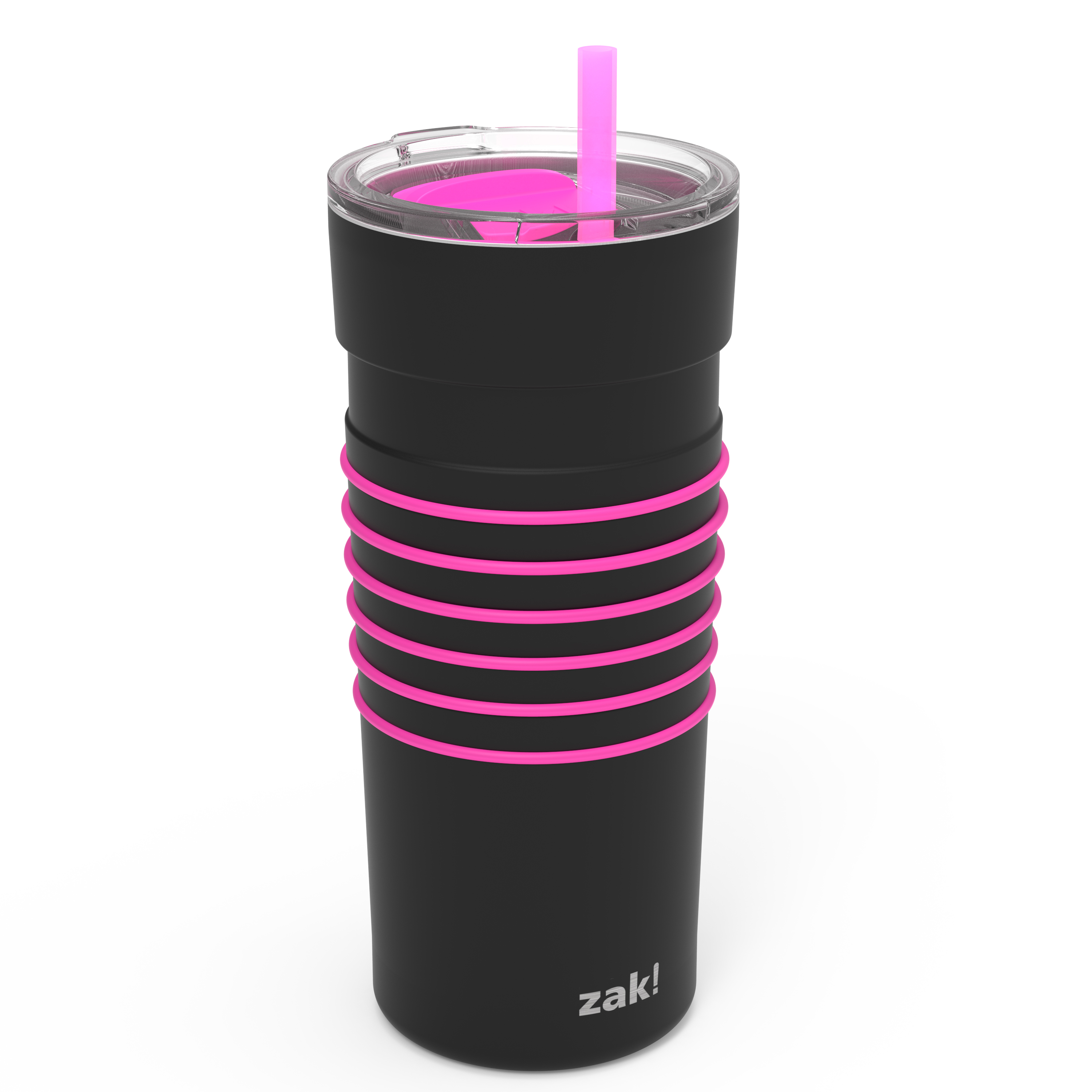 HydraTrak 20 ounce Vacuum Insulated Stainless Steel Tumbler, Black with Pink Rings slideshow image 1