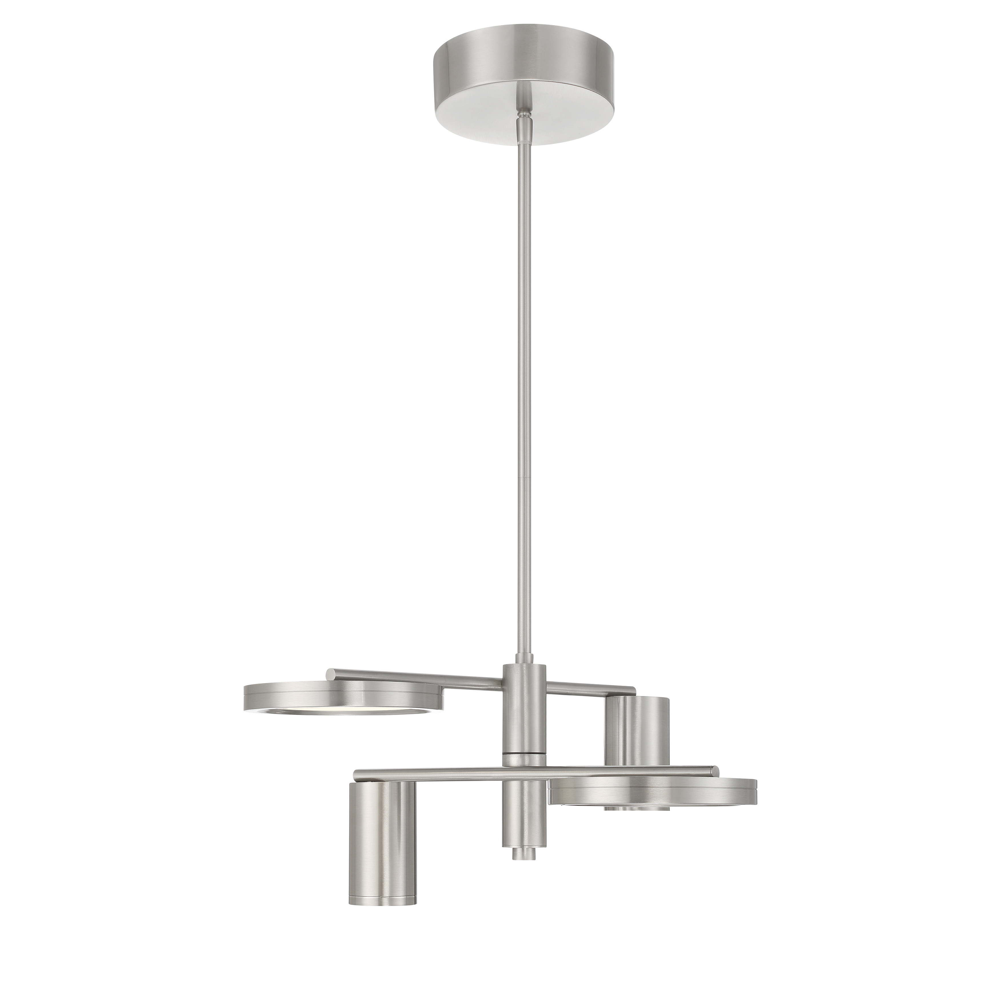 The Swivel chandelier offers contemporary style with practical flexibility. Its adjustable swivel mechanism allows you to direct light exactly where needed, while the brushed nickel finish and clean lines complement modern interiors. - alternate view