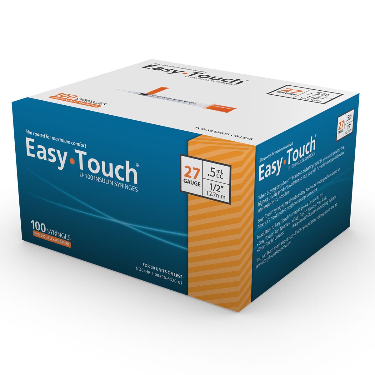 MHC Medical SYRINGE/NDL, EASY TOUCH INSLN ORG .5CC 27GX1/2" (100/BX 5BX/