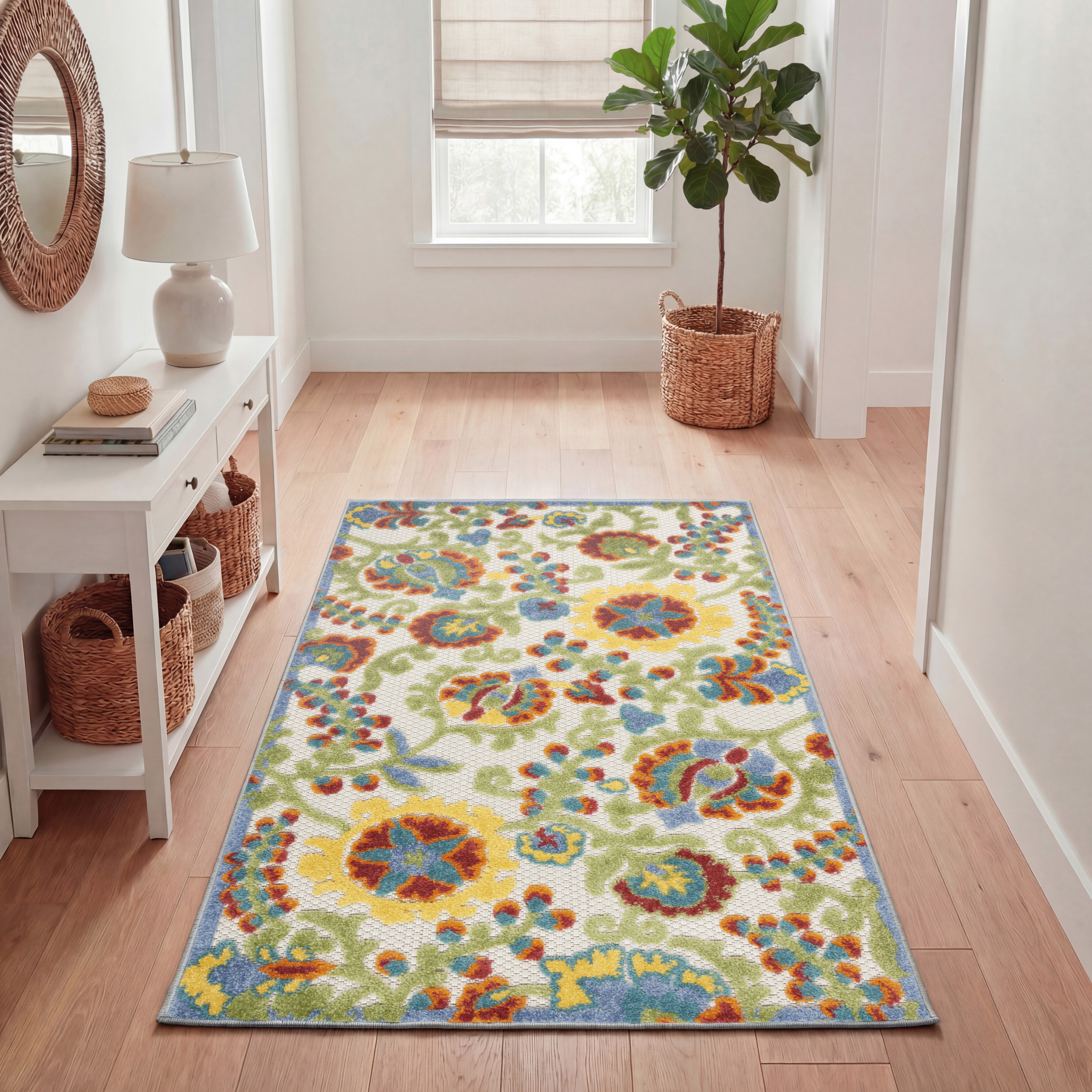 Nourison Aloha 2'8" x 4' Ivory Multicolor Farmhouse Rug