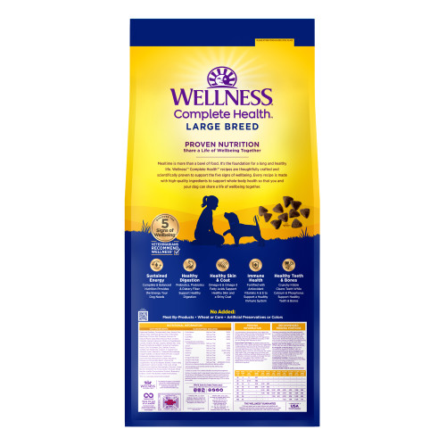 Wellness Complete Health Grained Large Breed Puppy Chicken, Salmon & Rice back packaging