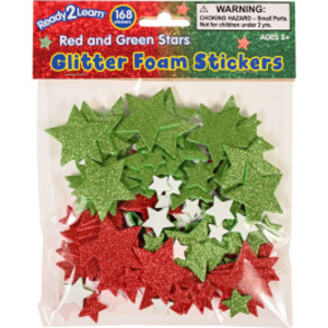Glitter Foam Stickers, Stars, Red and Green