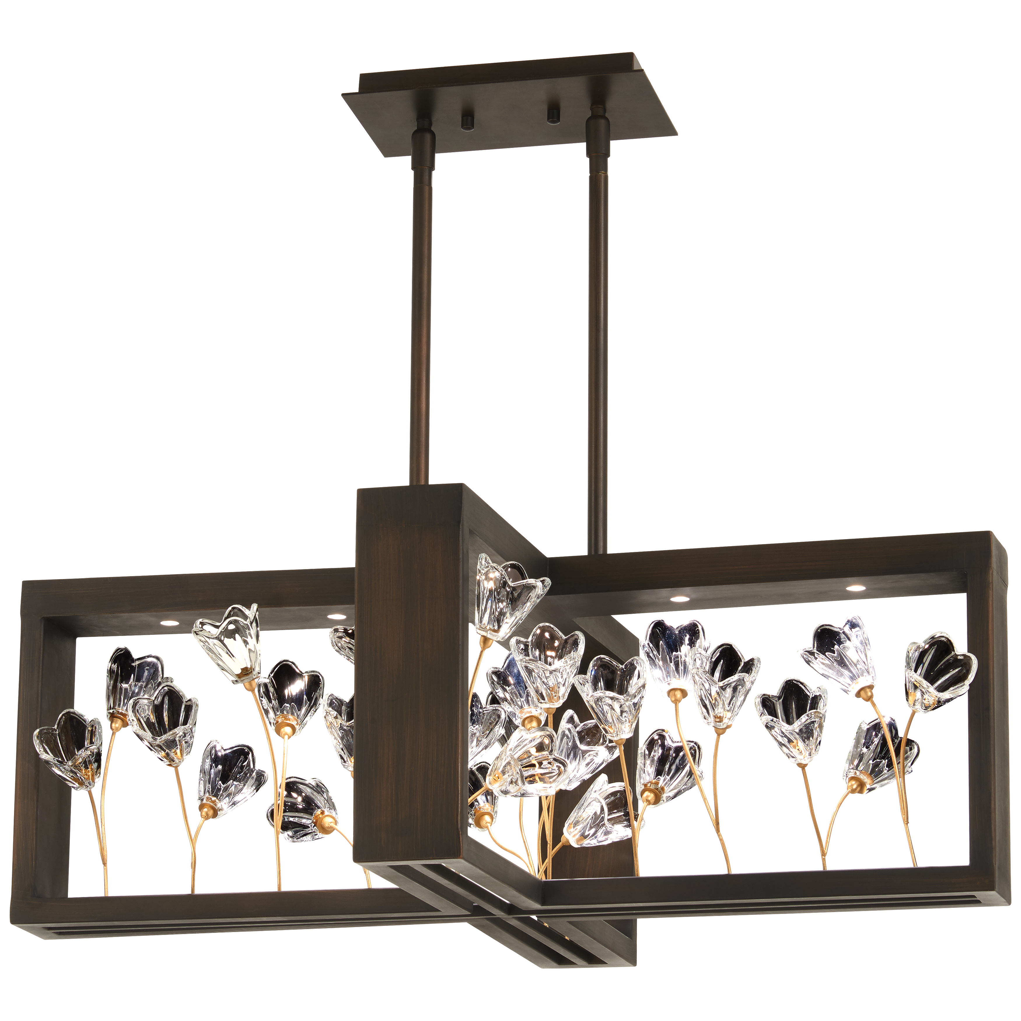 The Maison Des Fleurs chandelier combines Old World elegance with modern LED efficiency. Its regal bronze finish with empire gold leaf accents creates a sophisticated focal point, while 7 integrated LED lights deliver bright, high-CRI illumination perfect for dining and entertaining spaces. - alternate view