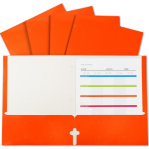 2-Pocket Laminated Paper Portfolios with 3-Hole Punch, Orange, Box of 25