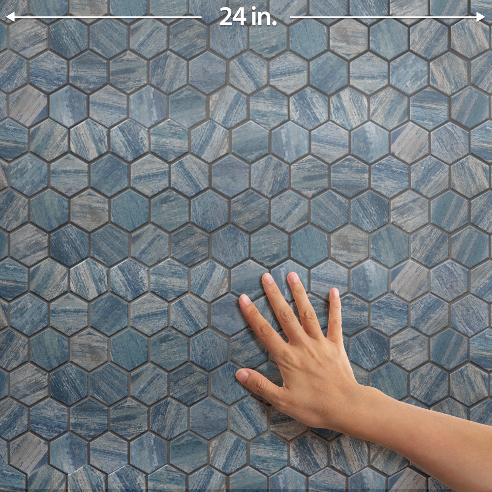 Sample – Cassis 2″ Hex Blue Porcelain Mosaic Tile