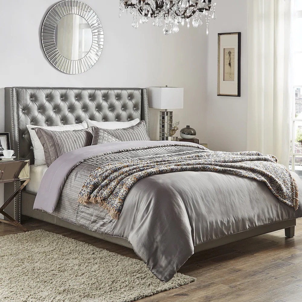 Faux Leather Crystal Tufted Bed