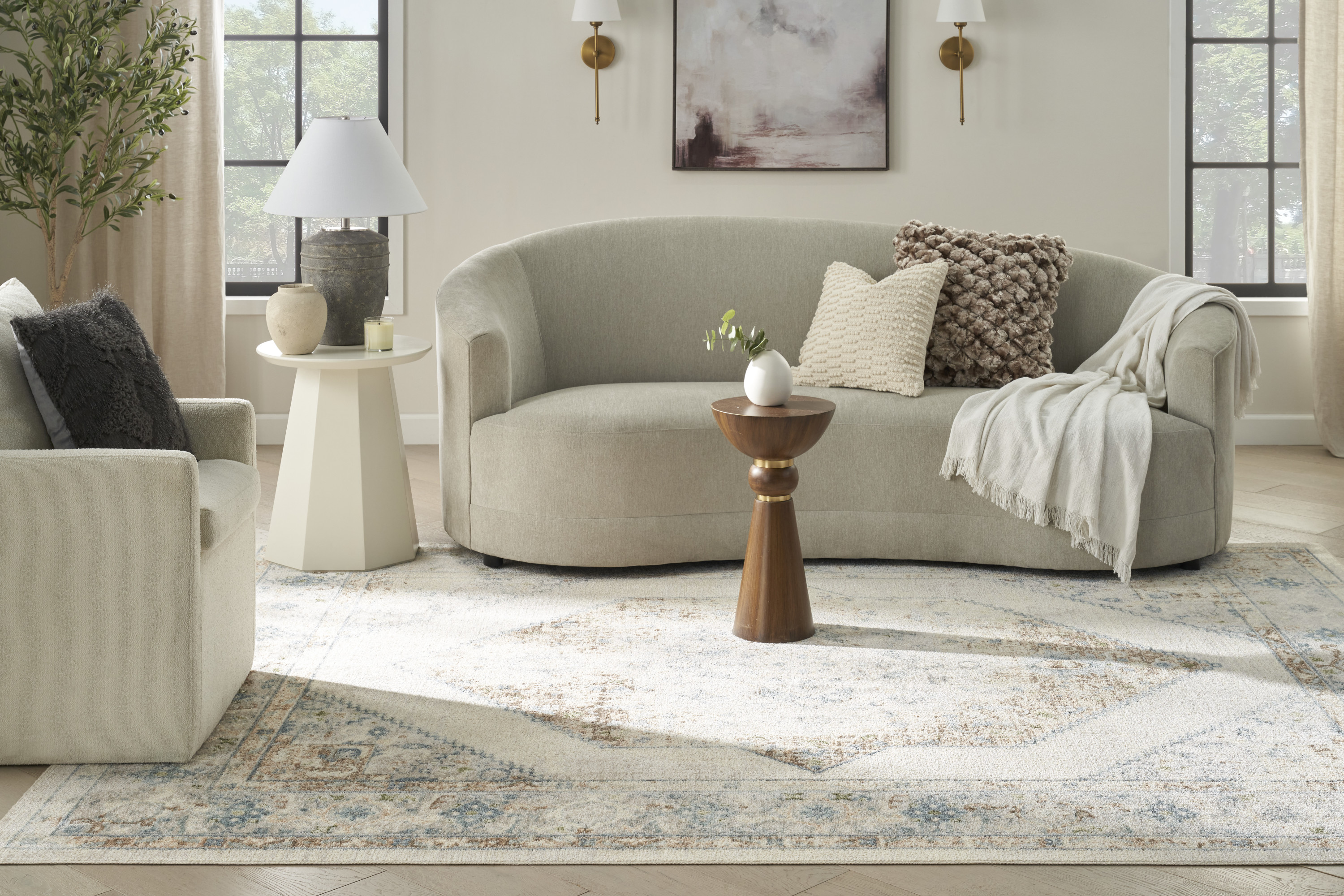 Nourison Astra Machine Washable 6'7" x 9' Ivory Blue Vintage Indoor Rug