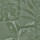 Large tropical leaves overlap and fan outward, printed in darker green tones with subtle highlights on a textured sage-green woven fabric background, forming a repeating botanical pattern.