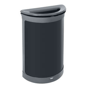 Rubbermaid Commercial, Enhance™, 11.5 gal, Metal, Gray/Black, Half Round, Receptacle