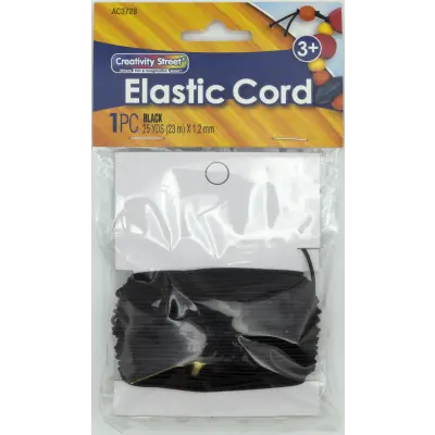 Creativity Street Elastic Cord, Black,  1.2 mm, 5 Yards