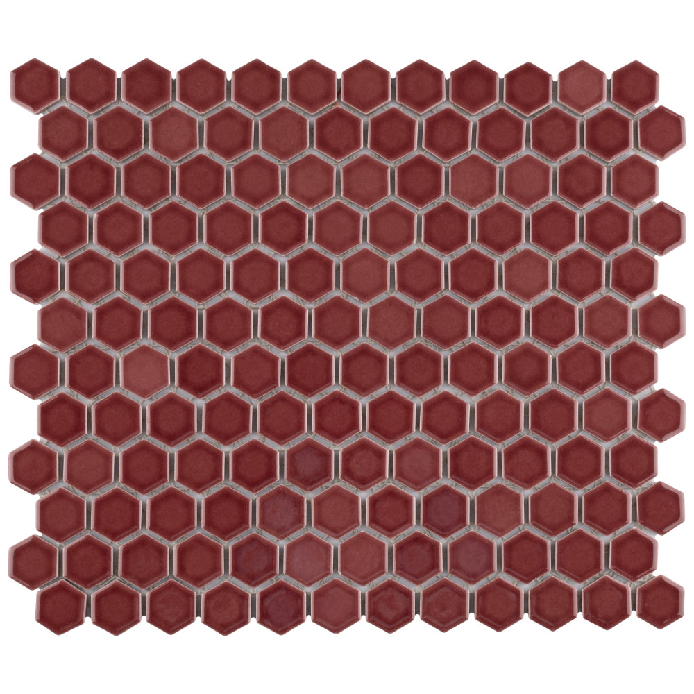 Tribeca 1″ Hex Glossy Rusty Red 10-1/4 in. x 11-7/8 in. Porcelain Mosaic Tile