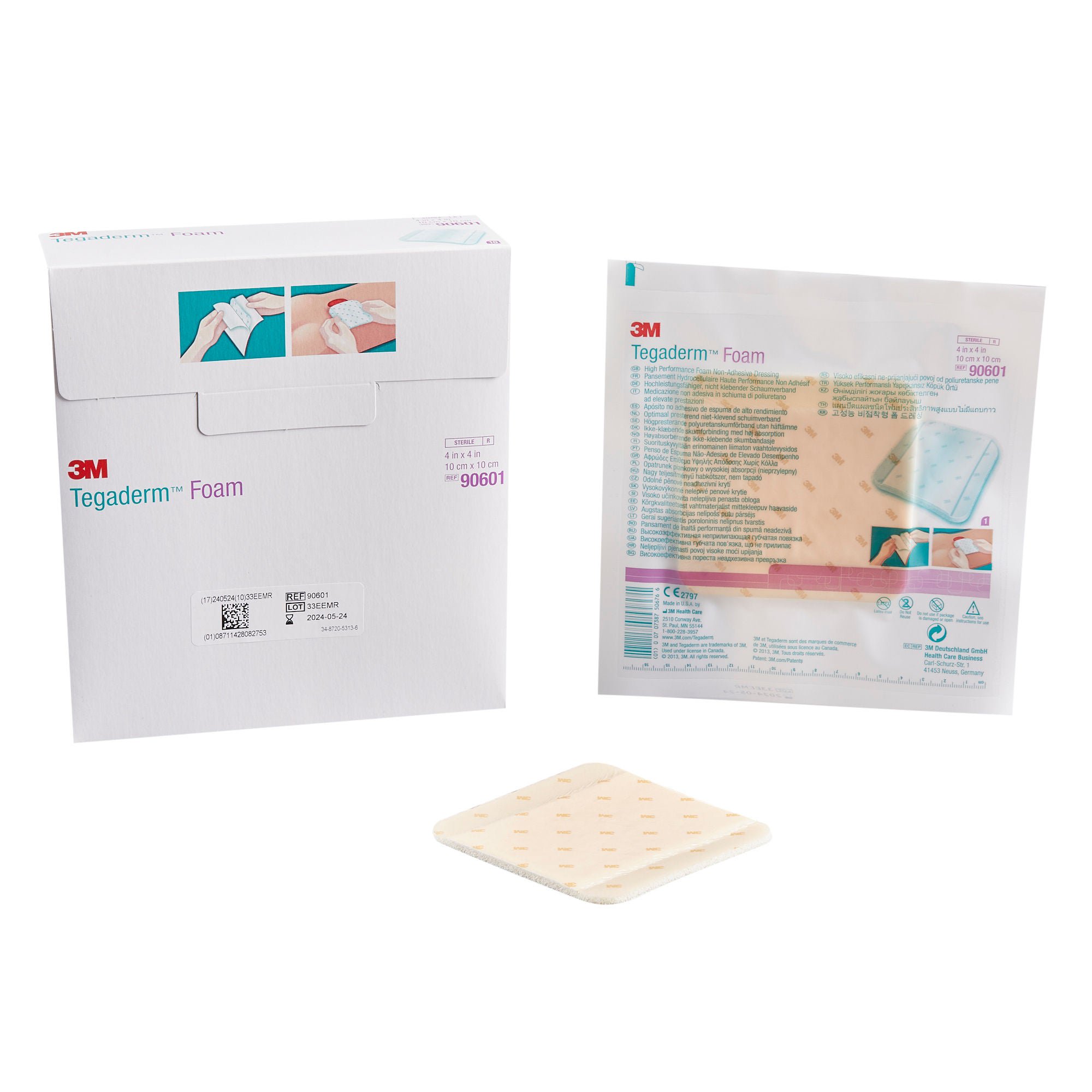 3M™ Tegaderm™ High Performance Nonadhesive w/o Border Foam Dressing, 4 x 4 Inch