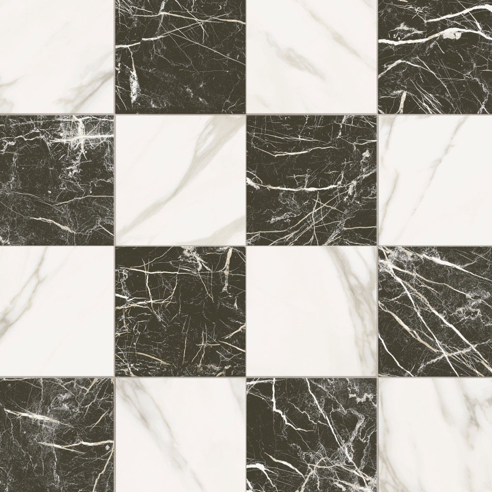 Marbilia Chess Marquina Gold 17-3/8 in. x 17-3/8 in. Porcelain Floor and Wall Tile