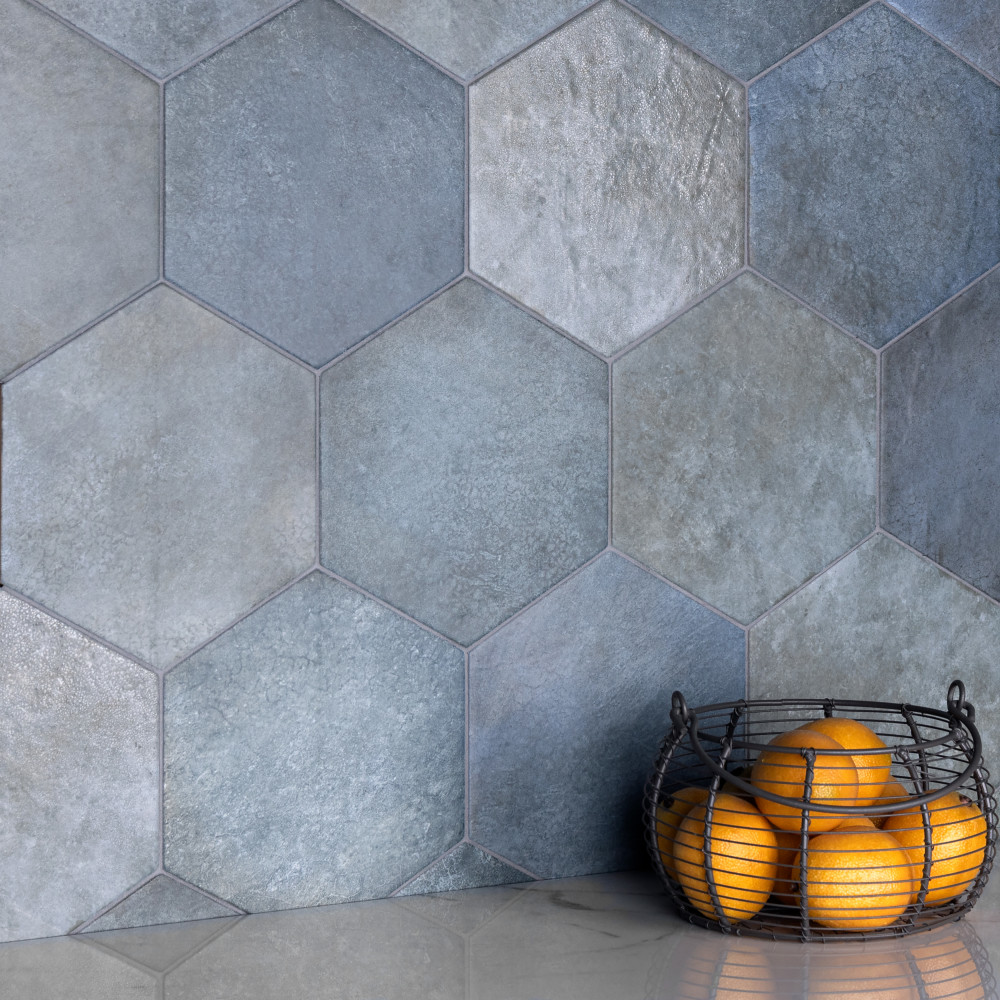 Heritage Hex Indigo 7 in. x 8 in. Porcelain Floor and Wall Tile