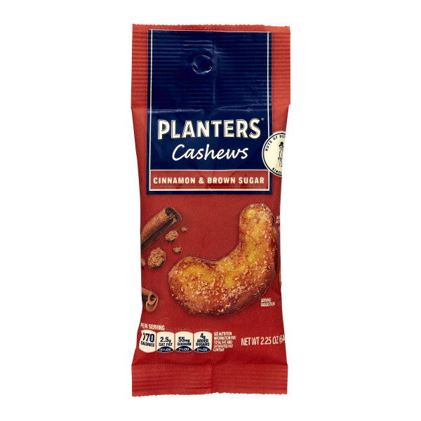 PLANTERS(r) Cashews Cinnamon Brown Sugar, 6-10/2.25oz . C1N1 - Front No Plunge In Package (Hi Res)