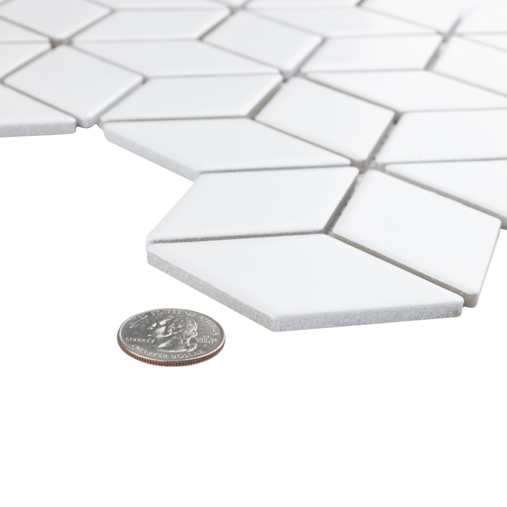Hudson Rhombus Matte White 10-1/4 in. x 11-3/4 in. Porcelain Mosaic Tile