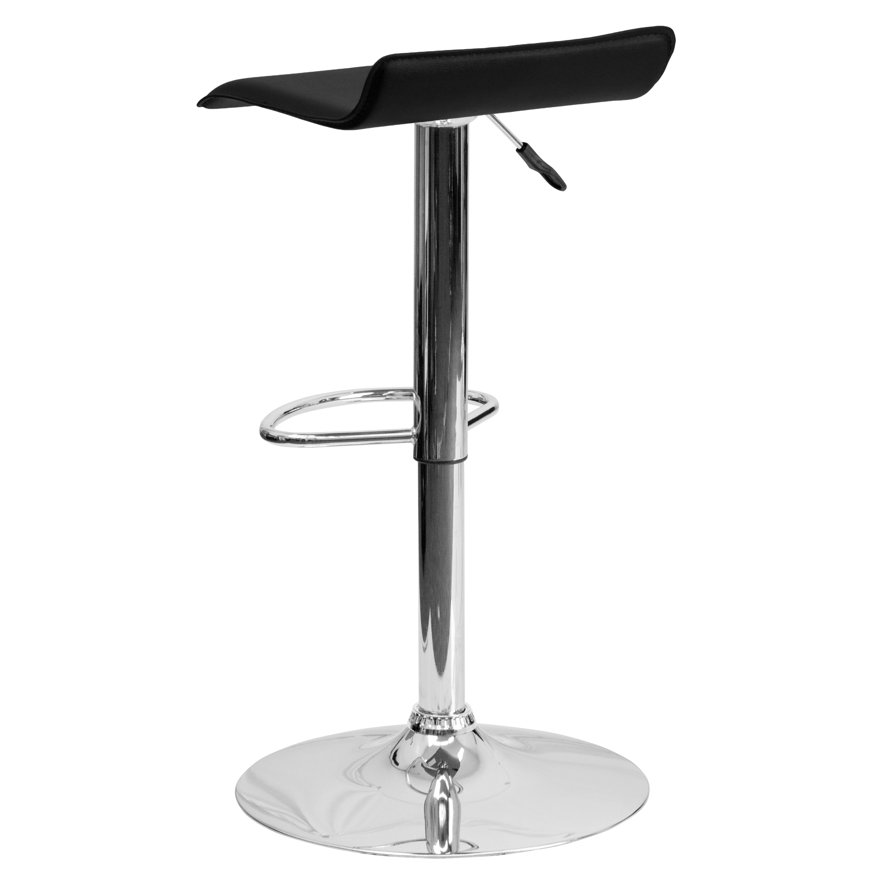 Taburete de bar de vinilo negro altura ajustable con asiento ondulado sólido - Imagen 8 de 31