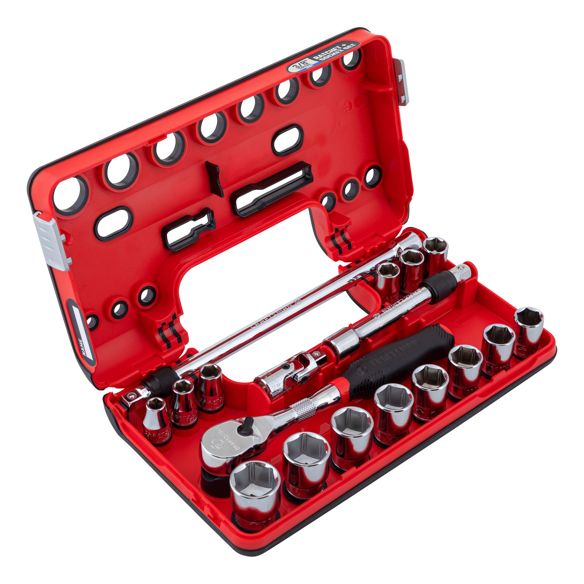 3 eighth inch drive metric 6 point tool set assembled in its case.