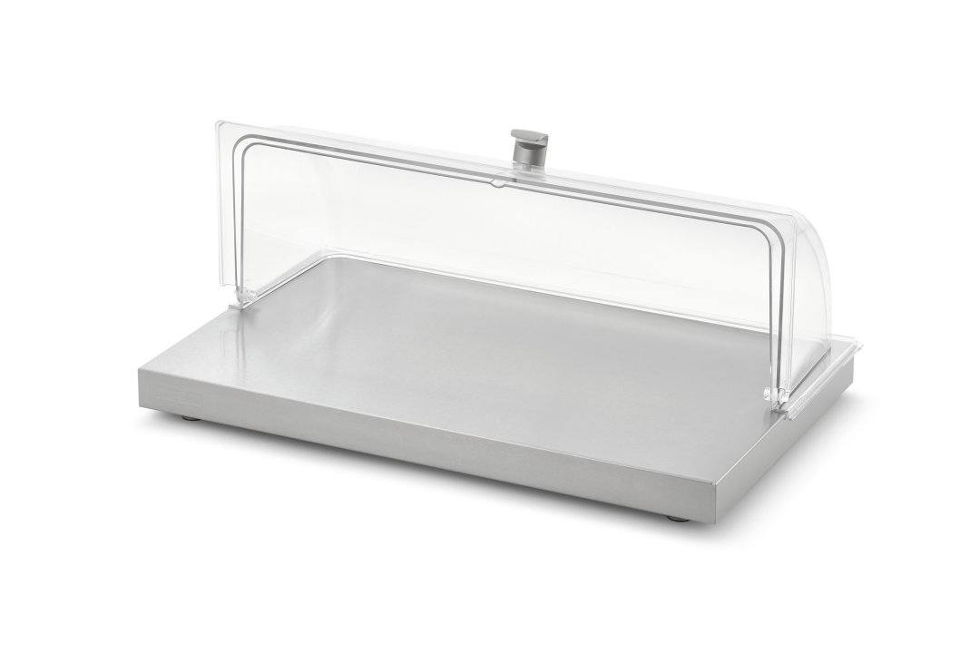 Full-size acrylic rolltop cover for cubic display cutting board or display platter